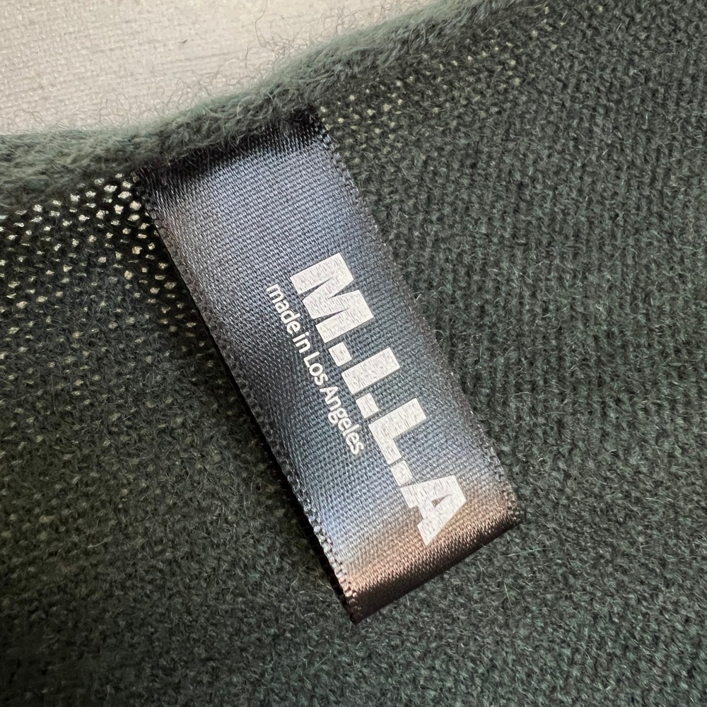 M.I.L.A 100% Cashmere Suede Leather Fringe Wrap Scarf Shawl Green Luxury Knit - Picture 11 of 12